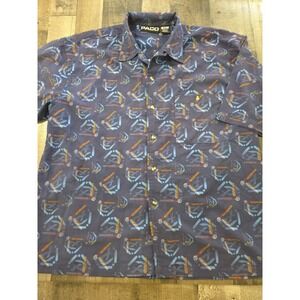 VTG 90s Paco Design All Over Print Short Sleeve Button Up Men's‎ XL Blue Hip Hop